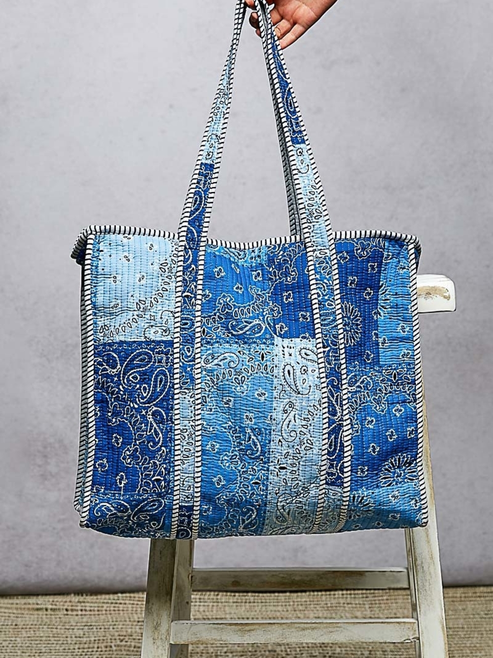 POL Blue Patchwork Paisley Tote Bag - Women's Shoulder Bag - Picture 6 of 10